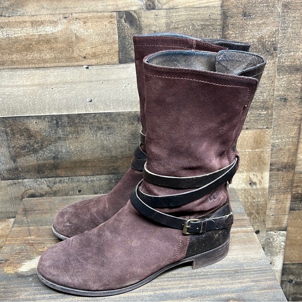 UGG Bordeaux Sheepskin Suede Mid Calf Deanna Boots Women's Size 8.5